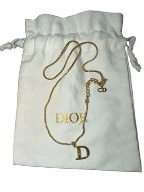 Authentic Vintage Christian Dior Gold D Logo Snake Chain Necklace W Dustbag